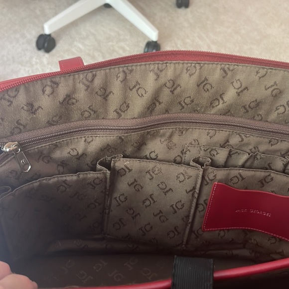 JACK GEORGES Red Italian Leather Laptop Shoulder Bag Dome Zip-Around Briefcase. - Picture 11 of 12